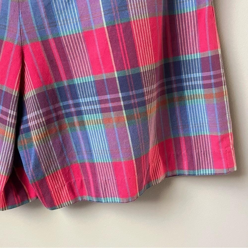 Vintage Talbots Shorts Women's Small Plaid Red Blue Preppy Coastal Cotton Pleats - Picture 11 of 12